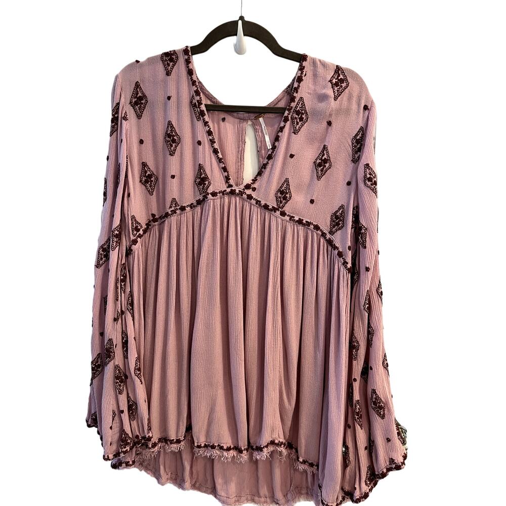 Free People Pink Embroidered Blouse